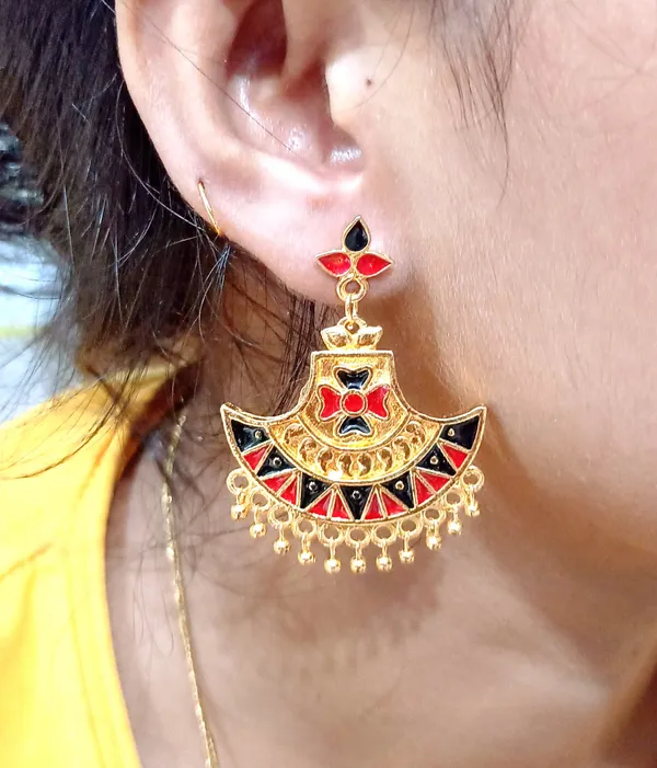 Assamese_Traditional_Copper_Gold_Plated_Red_Black_Colour_Jhumki_Earring_For_Girls_&_Women